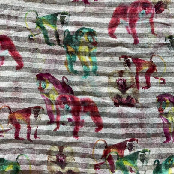 Franco Ferrari Monkey & Stripe Modal Scarf – Made in Italy – 74" x 56" - Picture 2 of 4